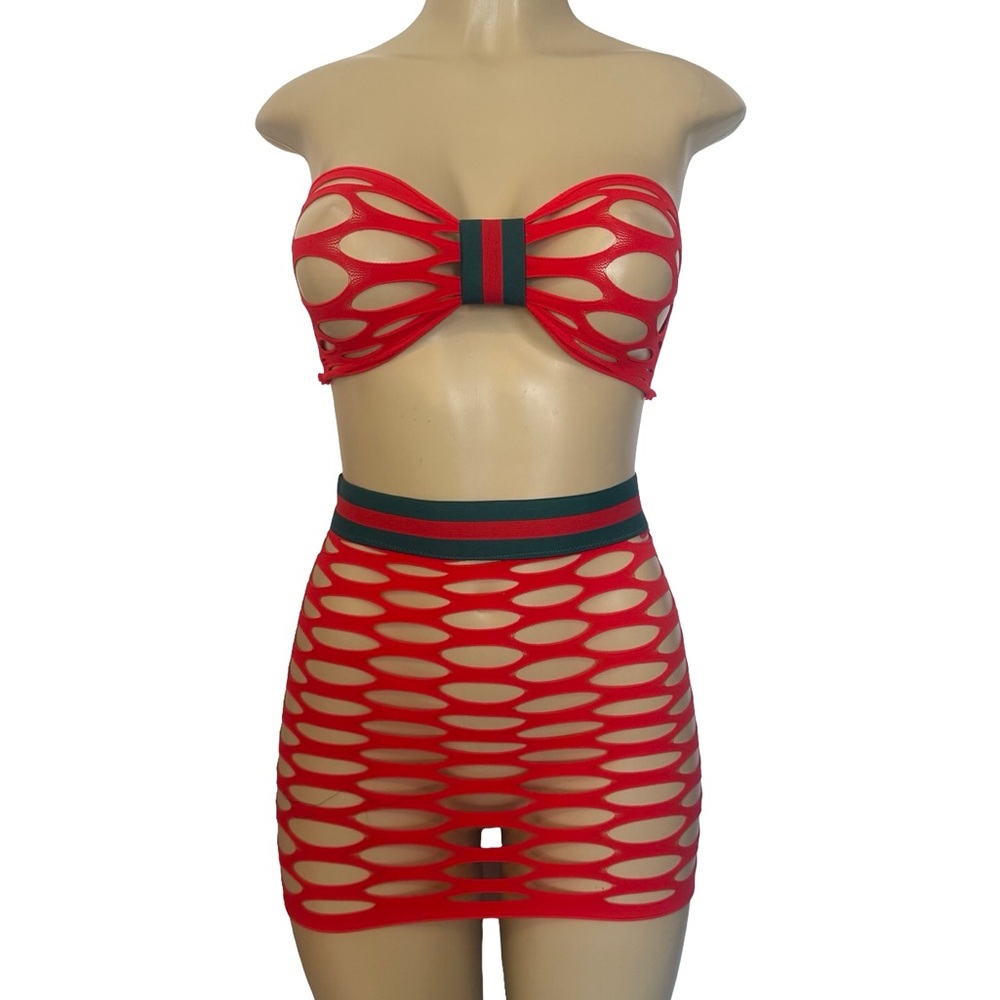 Red Cut-Out Two-Piece exotic Dancewear Set